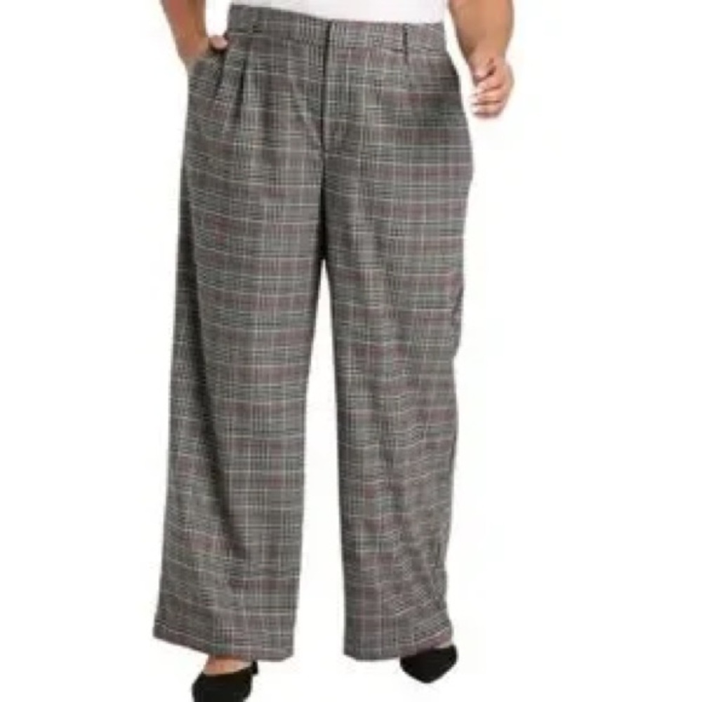 Ava & Viv Women’s Plaid Dress Pants High Rise Wide Leg Trouser Red Black Size 18